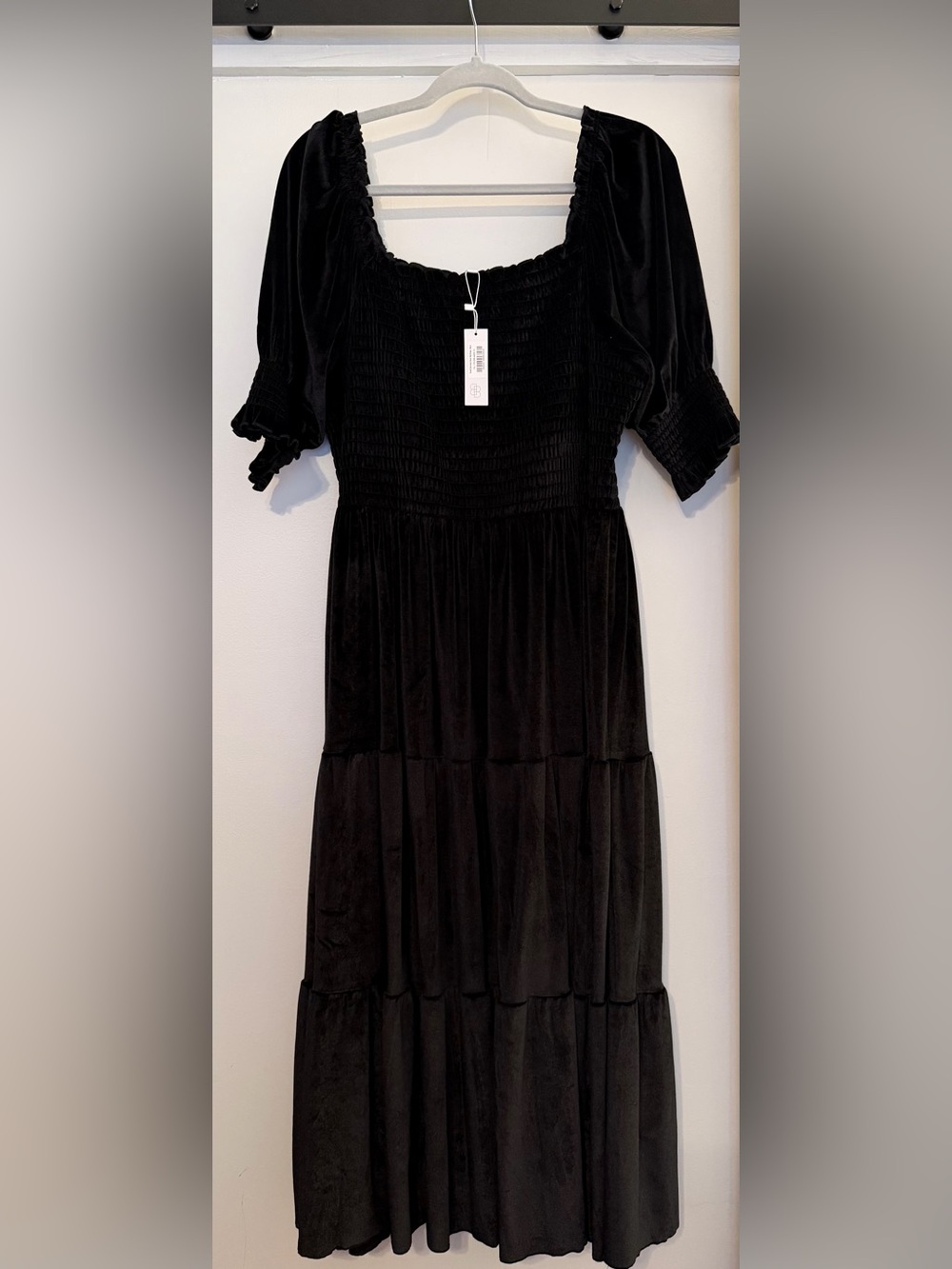 NWT Baltic Born Vivaldi Smocked Velvet Midi Dress Black 1X